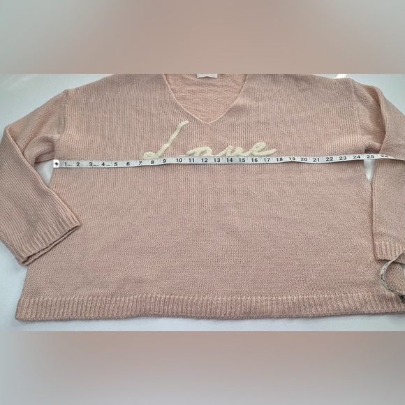 Mia & Tess “ Love” V Neck Knit Long Sleeve Rose Sweater Womens Large - Picture 5 of 11